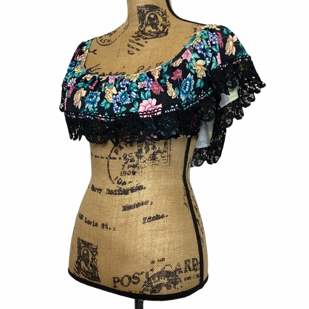 Time and Tru Floral Lace Ruffle Bikini Swim Top 10